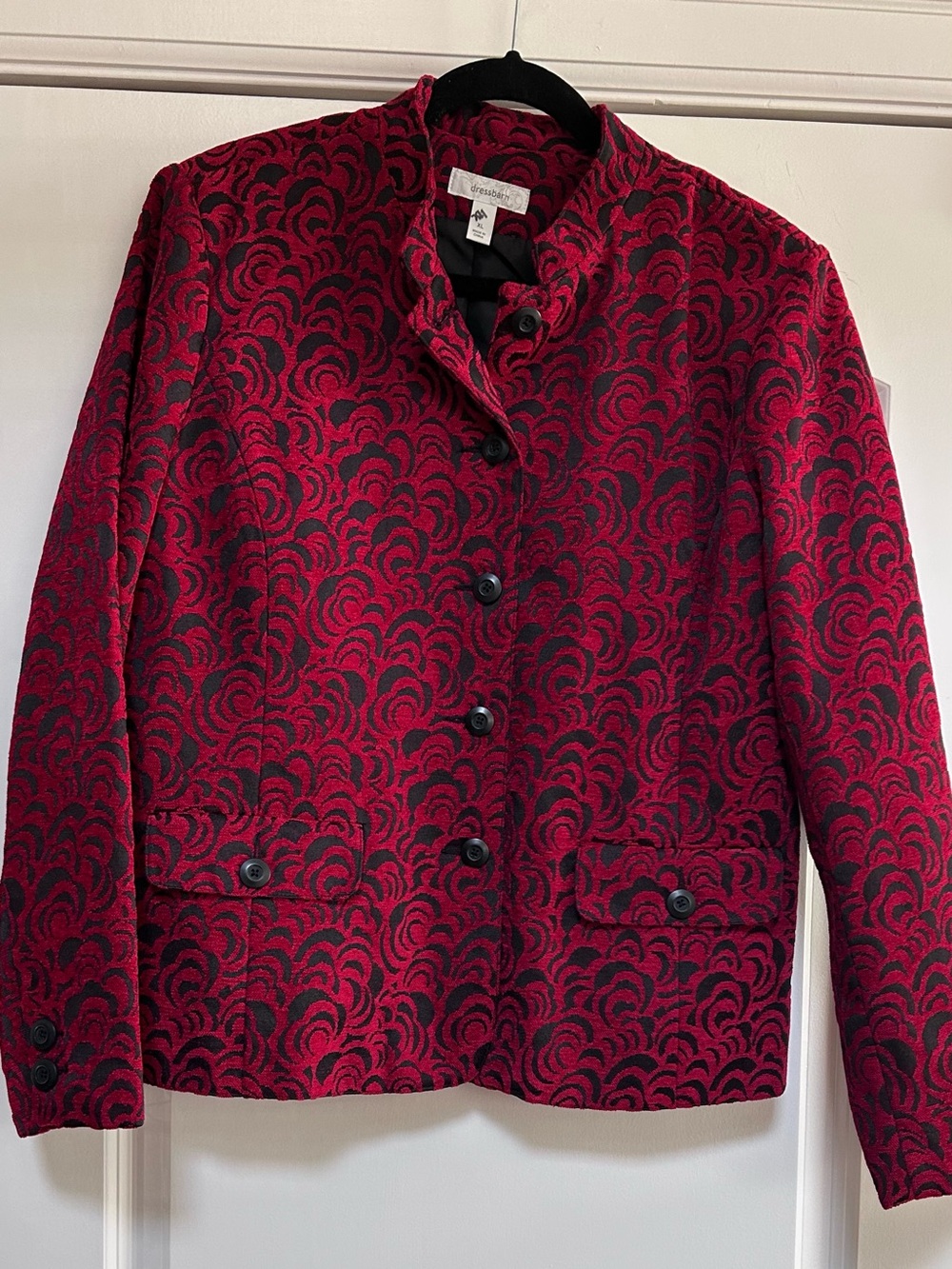 Vgt Dressbarn Women’s Sz XL Red Black Floral Tapestry Elegant Jacket Blazer Chic